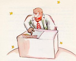 'The fourth planet belonged to a businessman. This man was so much occupied that he did not even raise his head at the little prince's arrival ..'