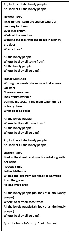 Eleanor Rigby lyrics, composed by Paul McCartney and John Lennon in 1966